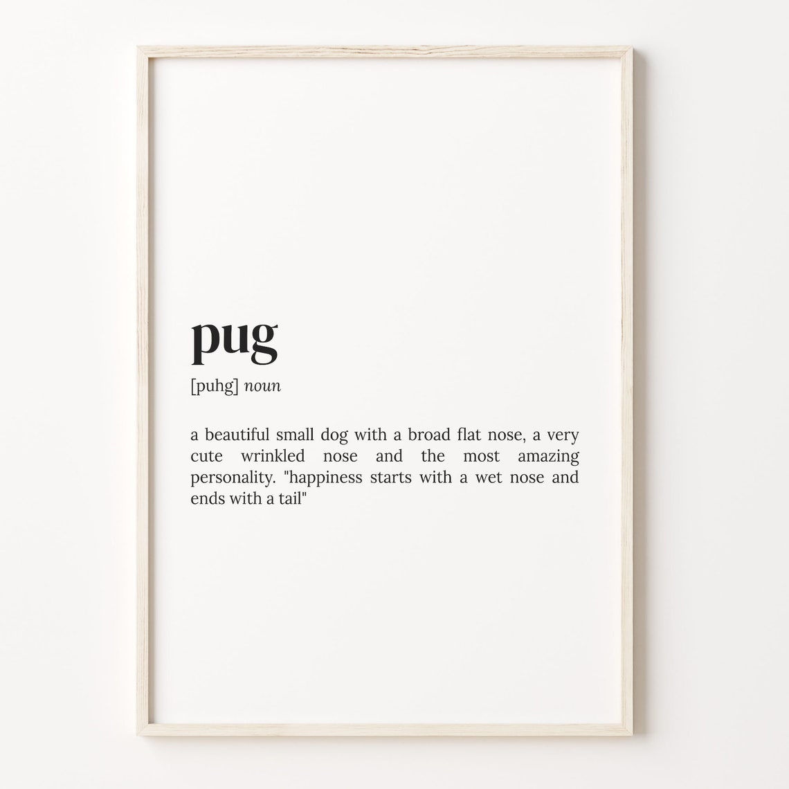 Pug Dictionary Definition Funny Dog Lover Quote Typography Art Poster