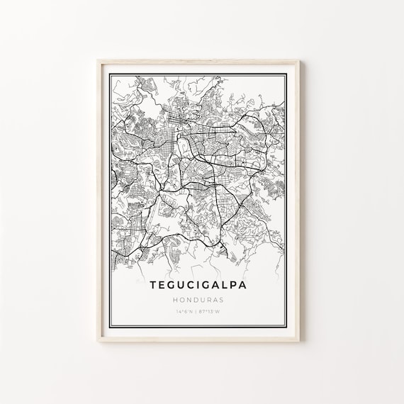 Tegucigalpa Honduras Black And White Modern City Street Map Poster