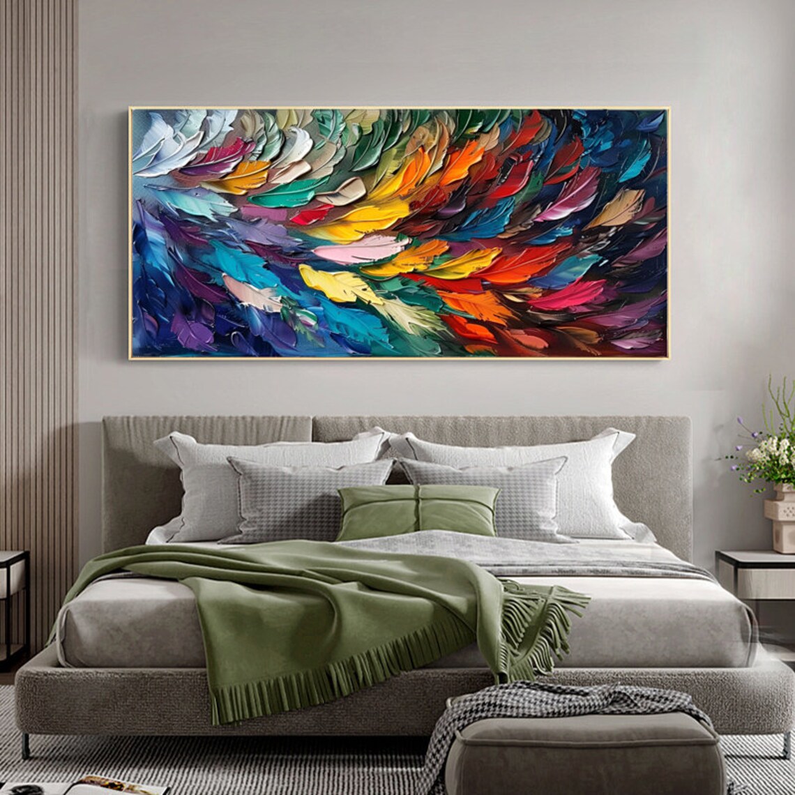 Rainbow Feather Cascade in Vibrant Colorful Modern Artwork Poster - Image 2