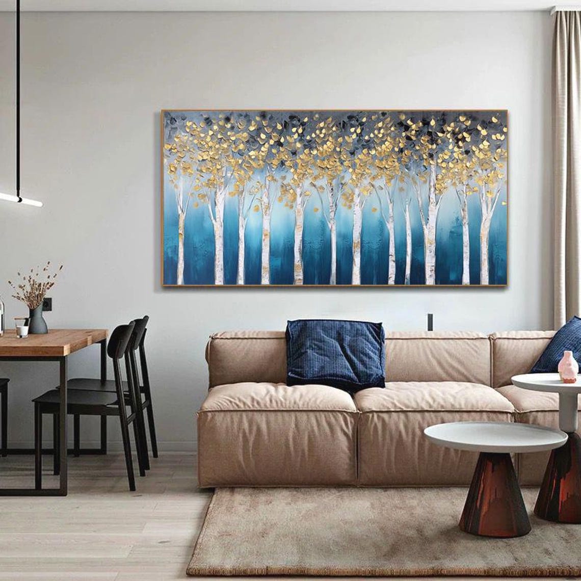 White Birch Trees Crowned With Golden Leaves Forest Panoramic Wall Art - Image 4