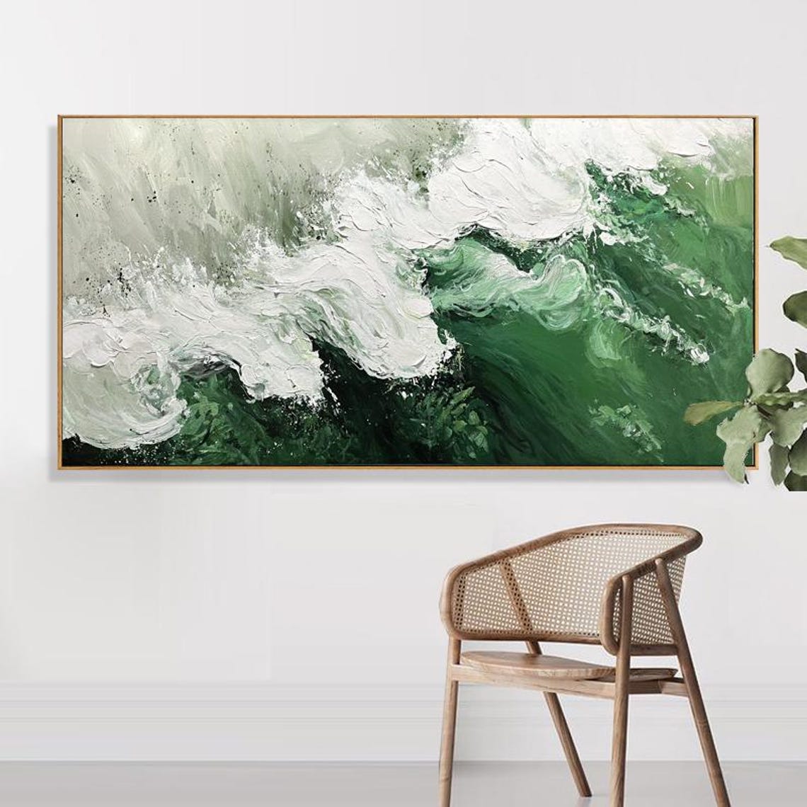 Emerald Green Ocean Wave Crashing in Thick Impasto Texture Poster