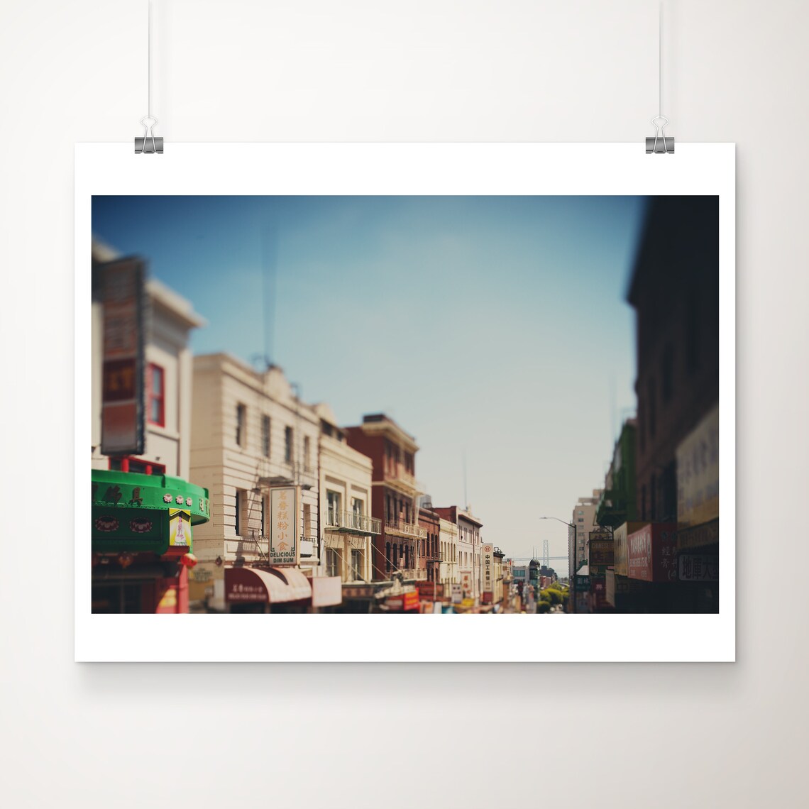 San Francisco Chinatown Bustling Street Bay Bridge View Photo Poster
