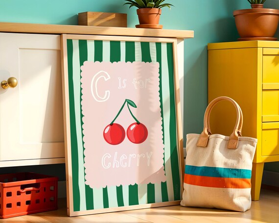 Cherry Print Kids Nursery Art Only Modern Nursery Print Nursery Bedroom Art Cherry Nursery Kids Room