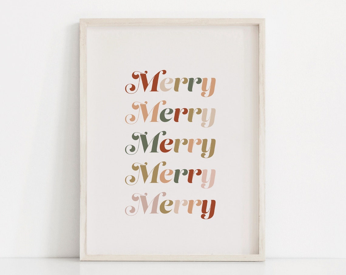 Merry Merry Retro Script Holiday Christmas Typography Poster