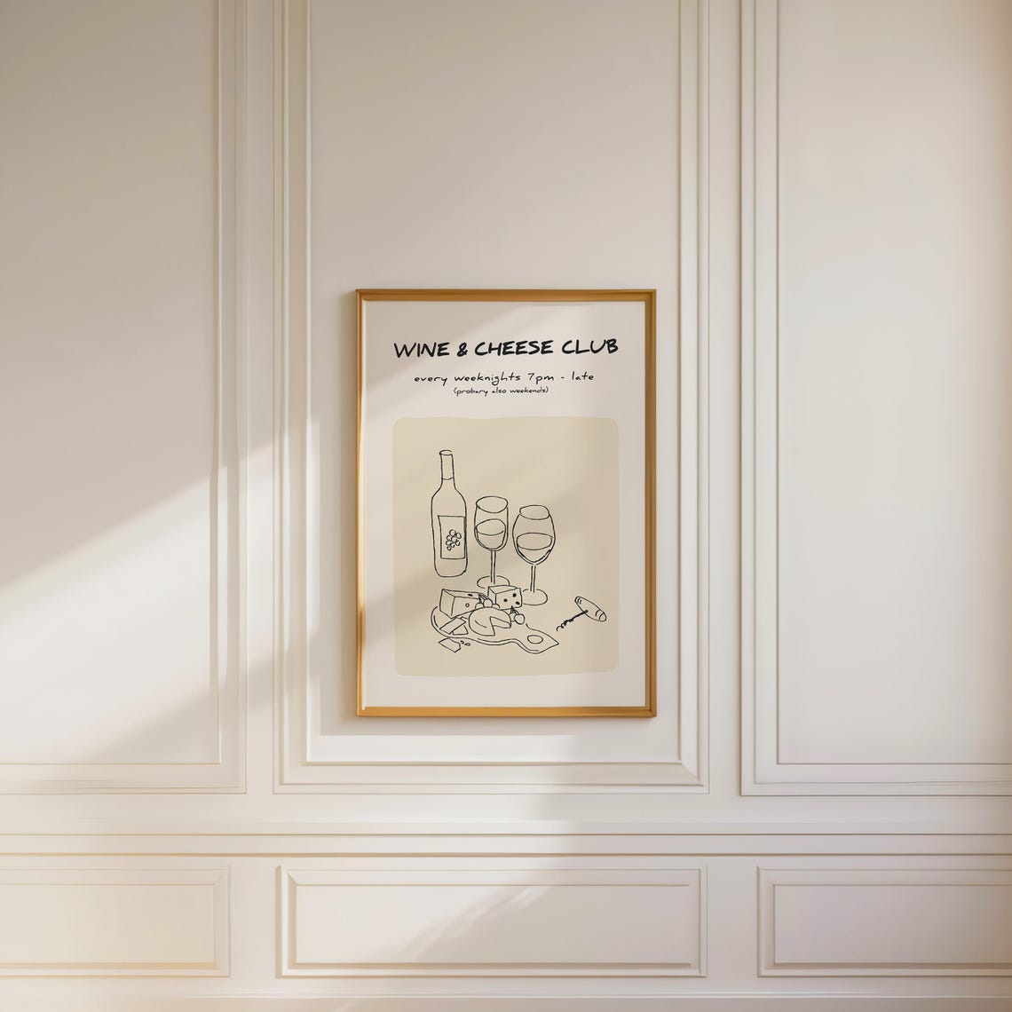 Wine And Cheese Club Minimal Line Art Nightly Toast Bar Wall Poster - Image 3