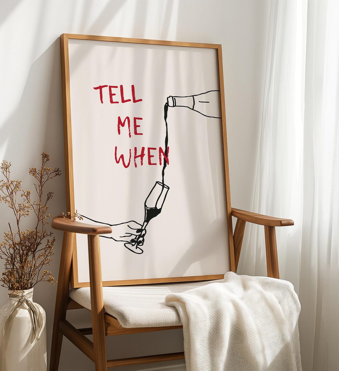 Tell Me When Wine Pour Funny Bar Cart Line Art Kitchen Wall Poster - Image 2