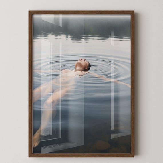 Floating Nude Figure In Lake Serene Fine Art Print Wall