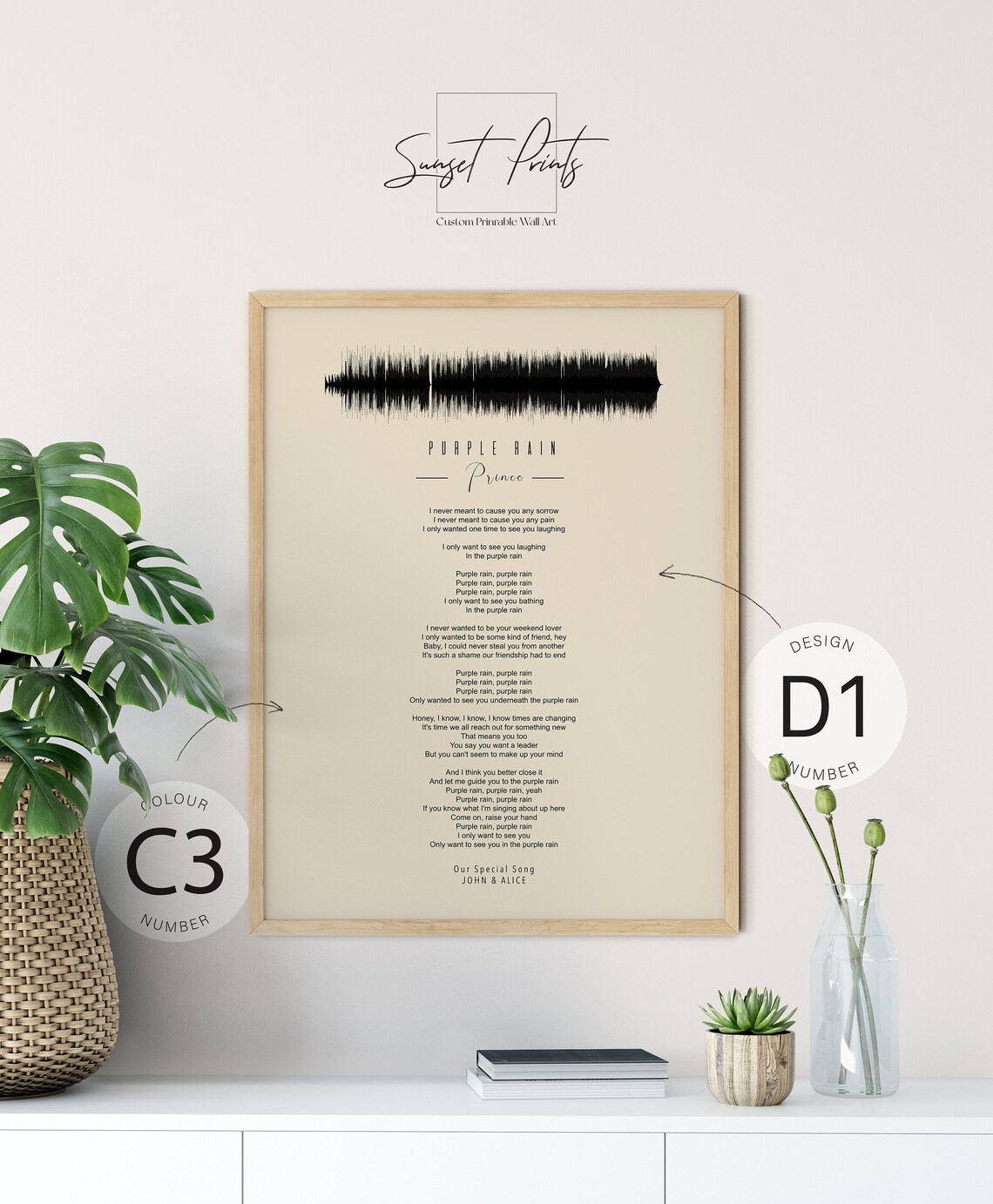 Prince Purple Rain Soundwave Song Lyrics Teal Custom Special Song Poster - Image 5