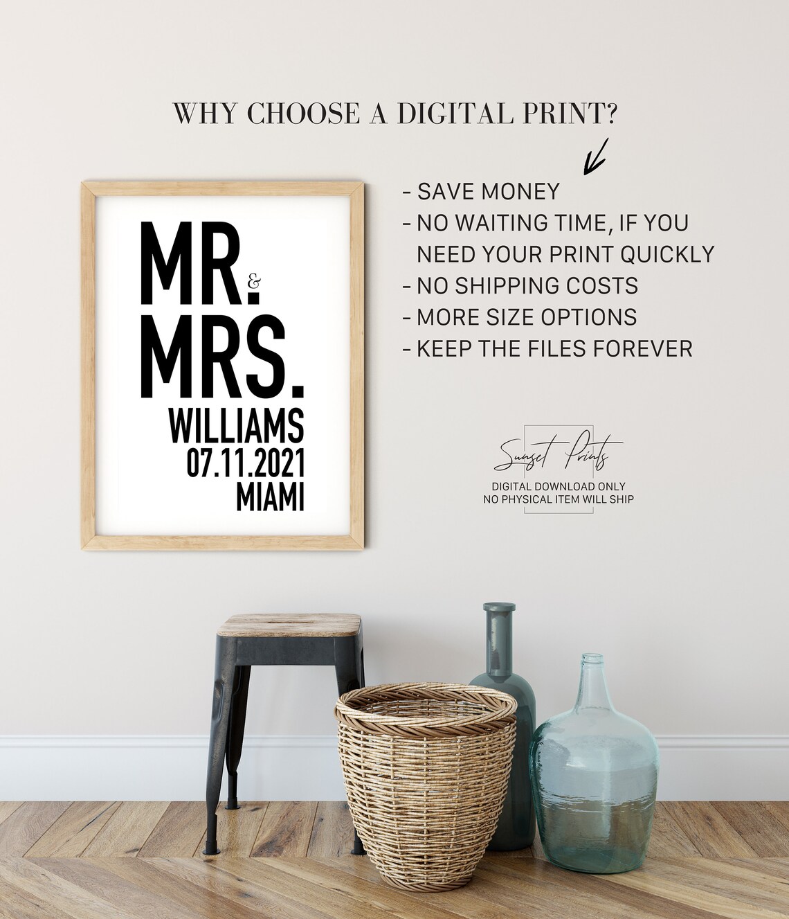 Mr & Mrs Custom Typography Wedding Poster - Image 2
