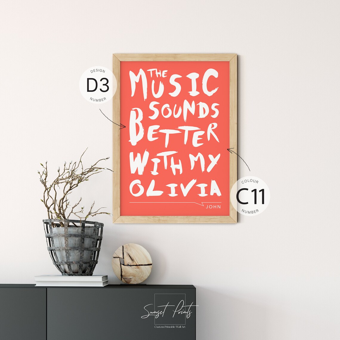 The Music Sounds Better Together Quote Personalized Couple Names Wall Poster - Image 3