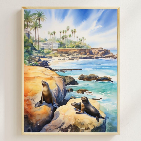 La Jolla Cove Seal Watercolor Art Print