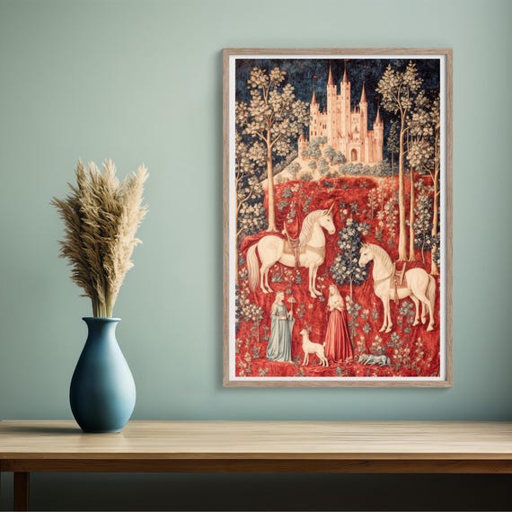 Medieval Castle Wall Art Medieval Princess Print Fantasy Unicorn Decor Whimsical Elegant Design For Kids Room Or Nursery