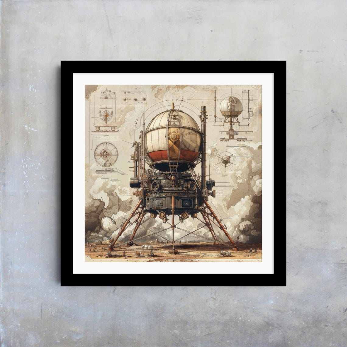 Steampunk Balloon Rocket Blueprint Retro Airship Decor Poster - Image 4