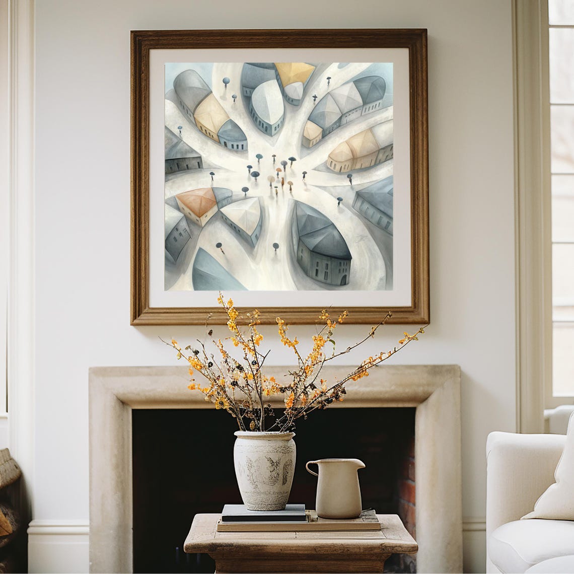 Rainy City Intersection Aerial Umbrellas Abstract Urban Art Poster - Image 3