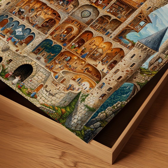 Enchanted Castle Cutaway Print Fairytale Landscape Art Fantasy Fortress Illustration Home Decor Wall Art For Kids Room