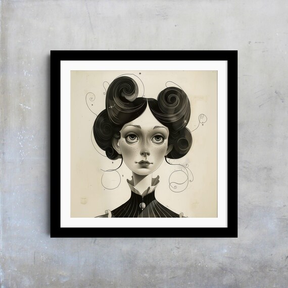 Victorian Woman Portrait Black And White Swirled Hair Freckles Art Poster