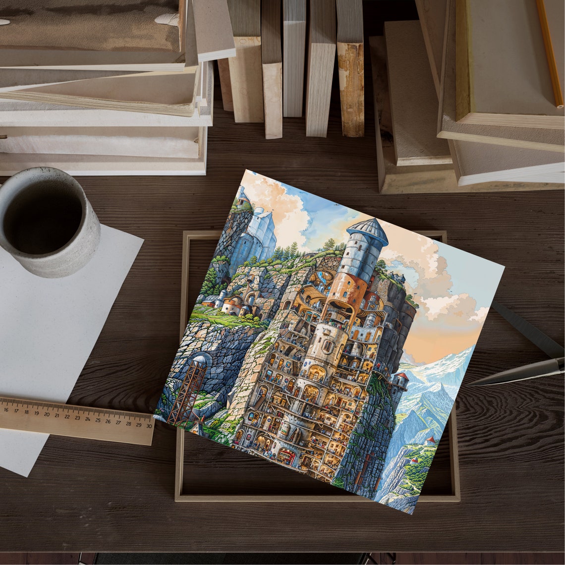 Sci Fi Fantasy City Silo Print Incredibly Detailed Art For Kids Room Urban Fantasy Poster Imaginary Place Storybook Illustration - Image 2