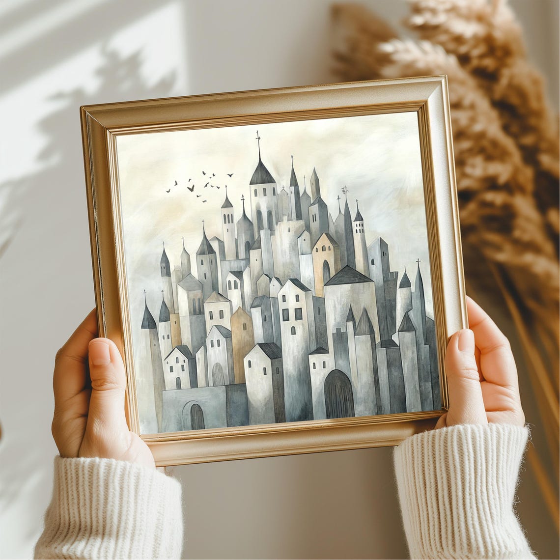 Whimsical Medieval Cityscape Towers Spires Fantasy City Art Poster