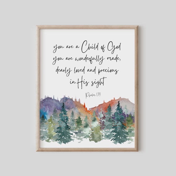Psalm 139 Child of God Bible Verse Poster Watercolor Mountain Faith Art