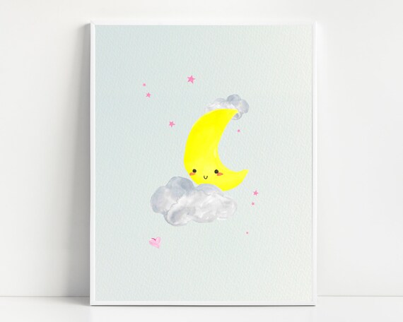 Moon Nursery Decor Stars Nursery Decor Prints Clouds Wall Art For Baby Girl Little Girls Room Decor Kids Decor Night Sky Baby Room