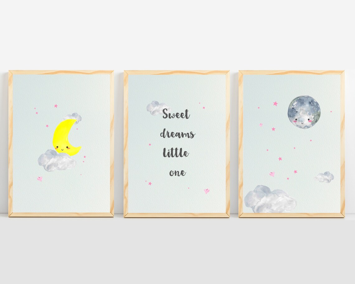 Moon Nursery Moon Nursery Decor Stars Prints Sweet Dreams Art Clouds Wall Art For Baby Girl Little Girl Room Decor Kids Playroom Decor