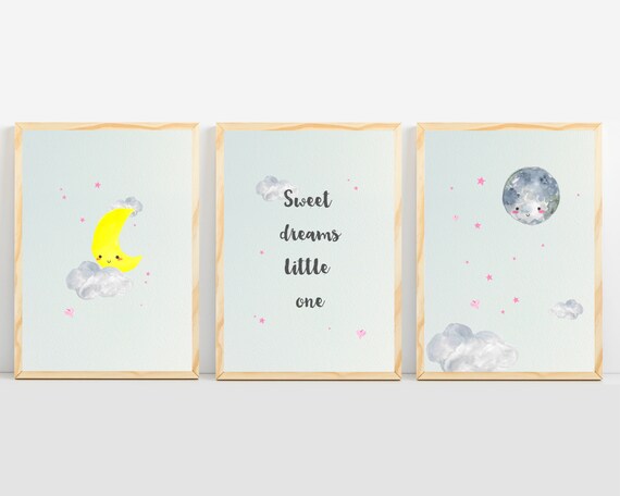 Moon Nursery Moon Nursery Decor Stars Prints Sweet Dreams Art Clouds Wall Art For Baby Girl Little Girl Room Decor Kids Playroom Decor