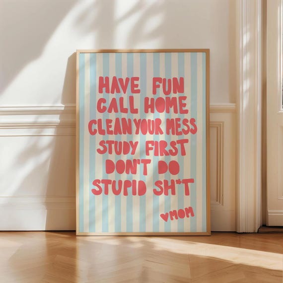 College Dorm Rules Art Print Trendy Apartment Poster Decor Wall Red Typography Cute Gift
