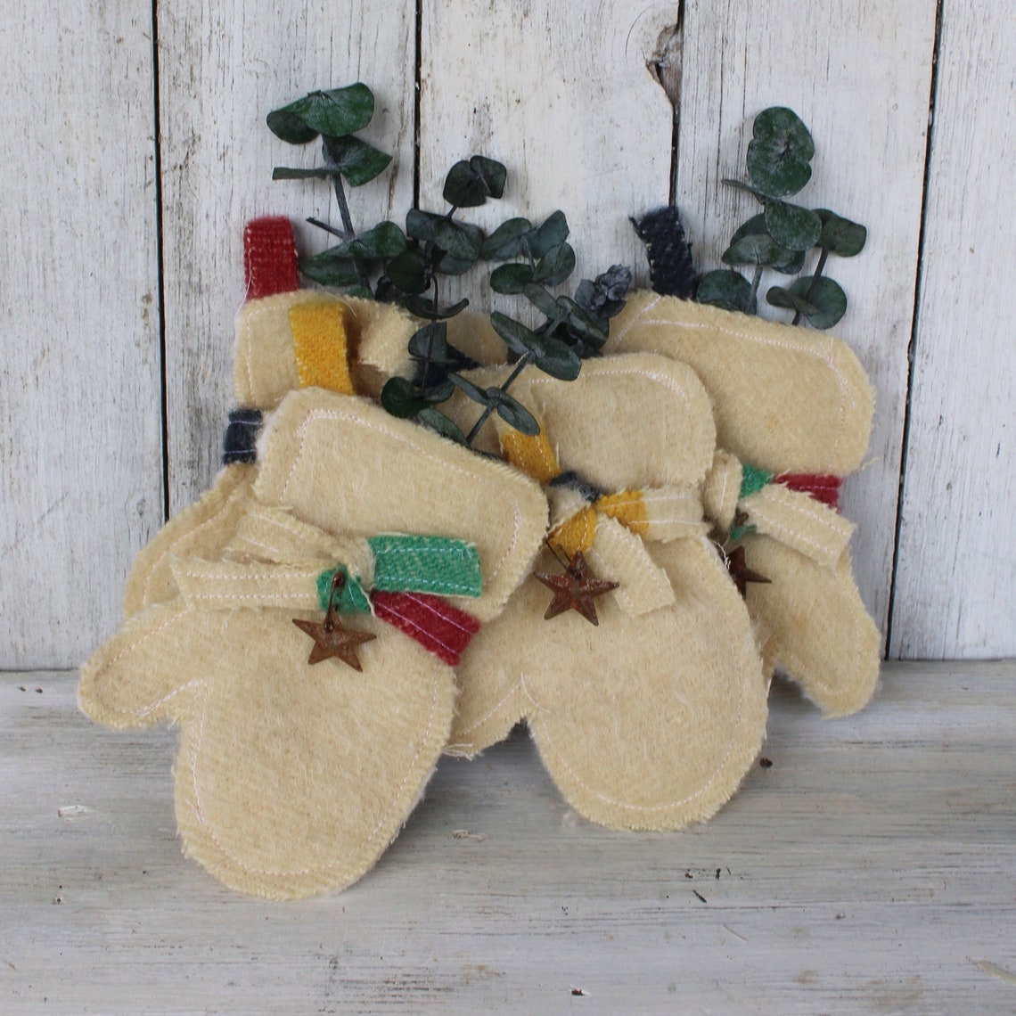 Wool Felt Mitten Christmas Ornaments with Rusty Star Charms Poster - Image 4