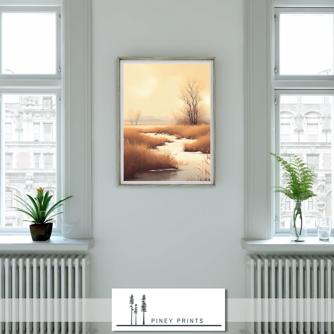 Golden Marsh Wetland Sunrise Landscape Painting Nature Poster - Image 3