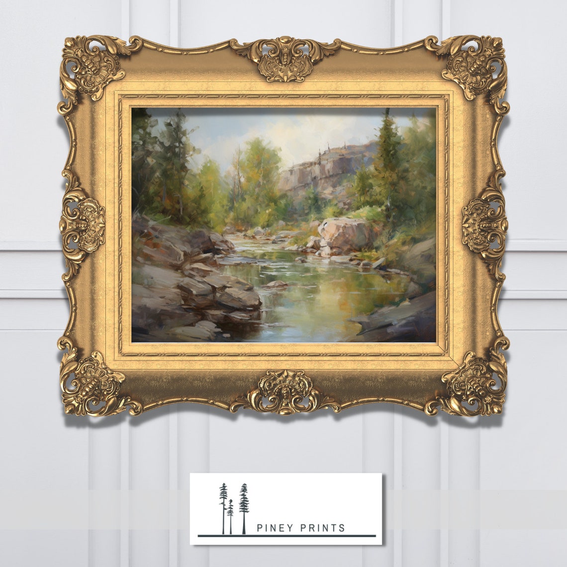 Mountain Creek Impressionist Rocky Stream Pine Forest Summer Poster - Image 3