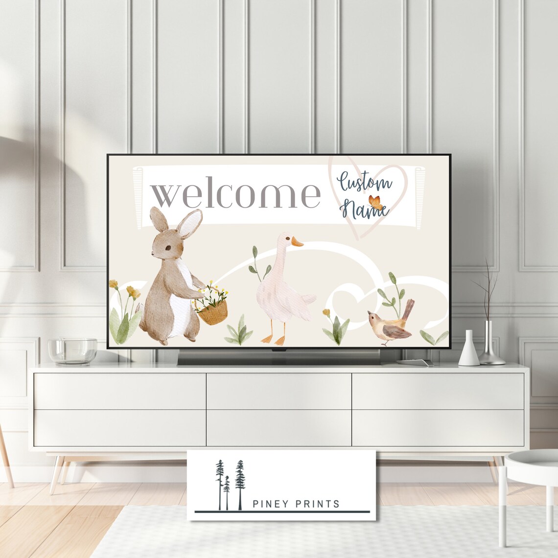 Welcome Custom Name Baby Shower Frame TV Art Woodland Animals Print - Image 2