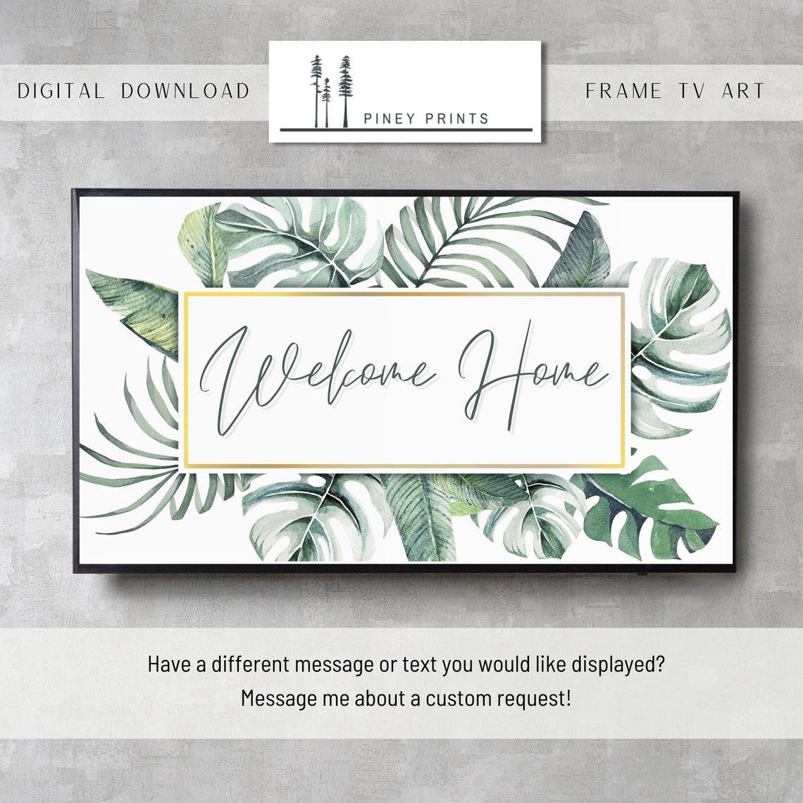 Welcome Home Monstera Leaves Tropical Botanical Frame TV Art Print - Image 3