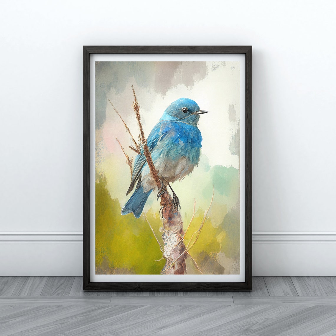Mountain Bluebird On Branch Colorful Watercolor Bird Art Poster - Image 4
