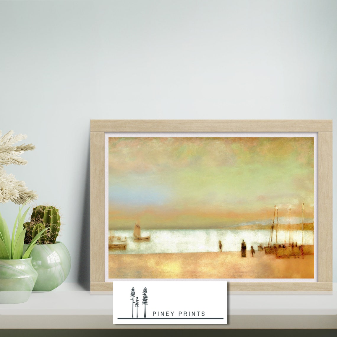 Golden Sunset Beach Sailboats Impressionist Seascape Painting Poster - Image 3