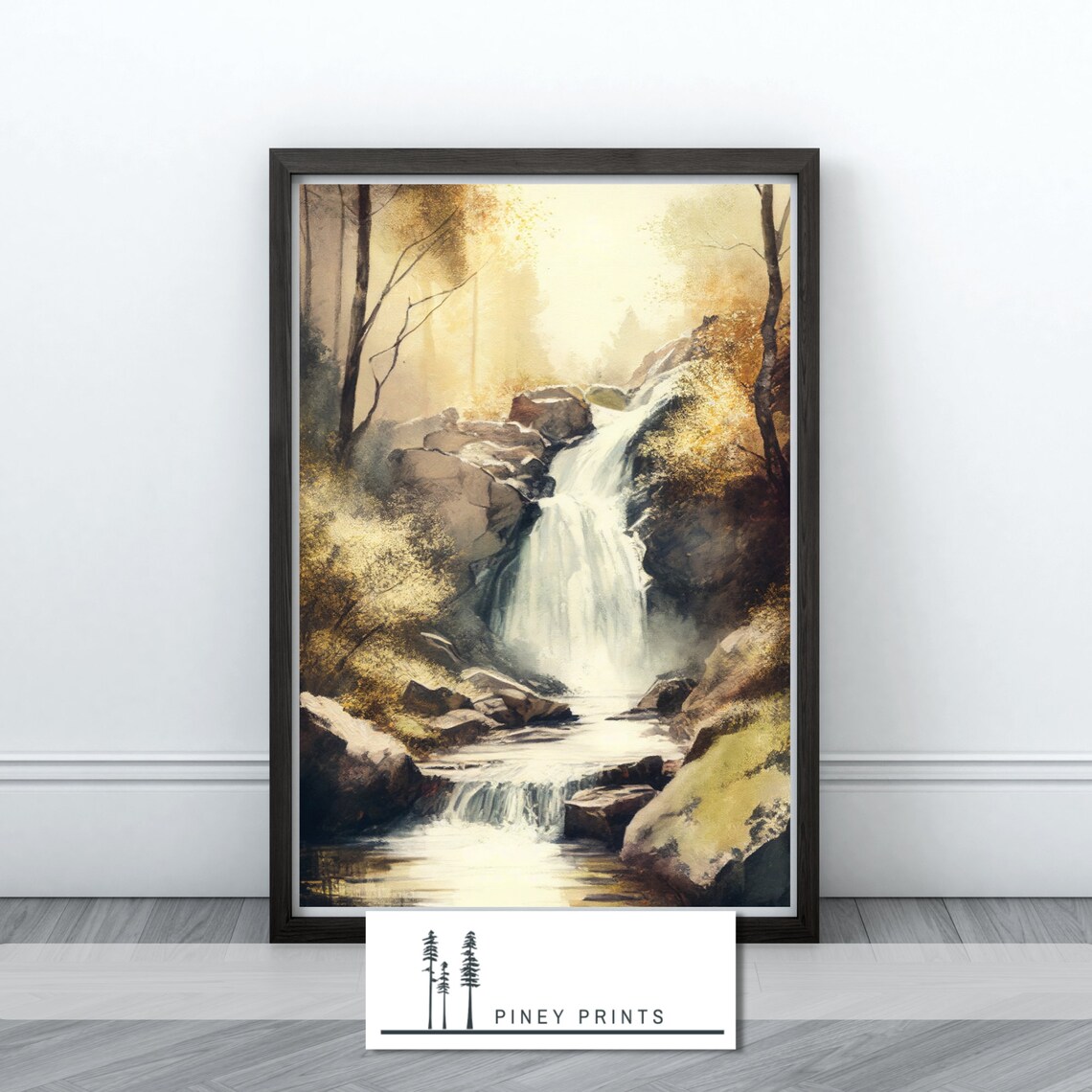 Forest Waterfall Watercolor Painting Rocky Stream Nature Poster - Image 3