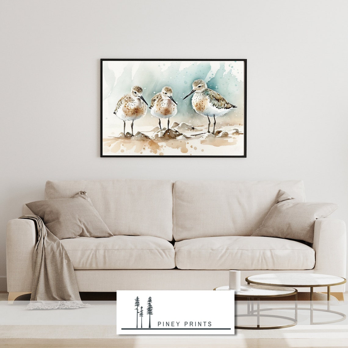 Three Sandpipers Watercolor Beach Birds Coastal Shoreline Wall Poster - Image 4
