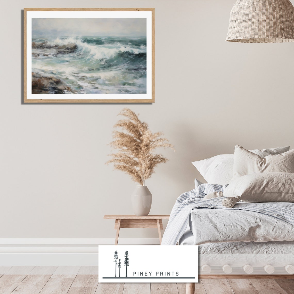 Crashing Ocean Waves On Rocky Shore Abstract Seascape Art Poster - Image 2