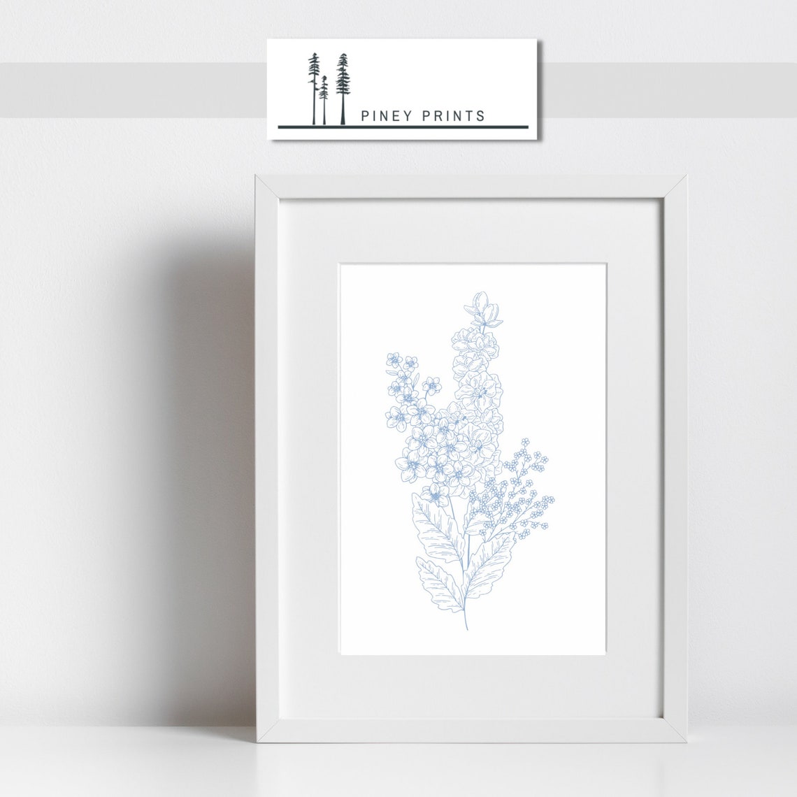 Blue Floral Bouquet Line Drawing Minimalist Botanical Art Poster - Image 2