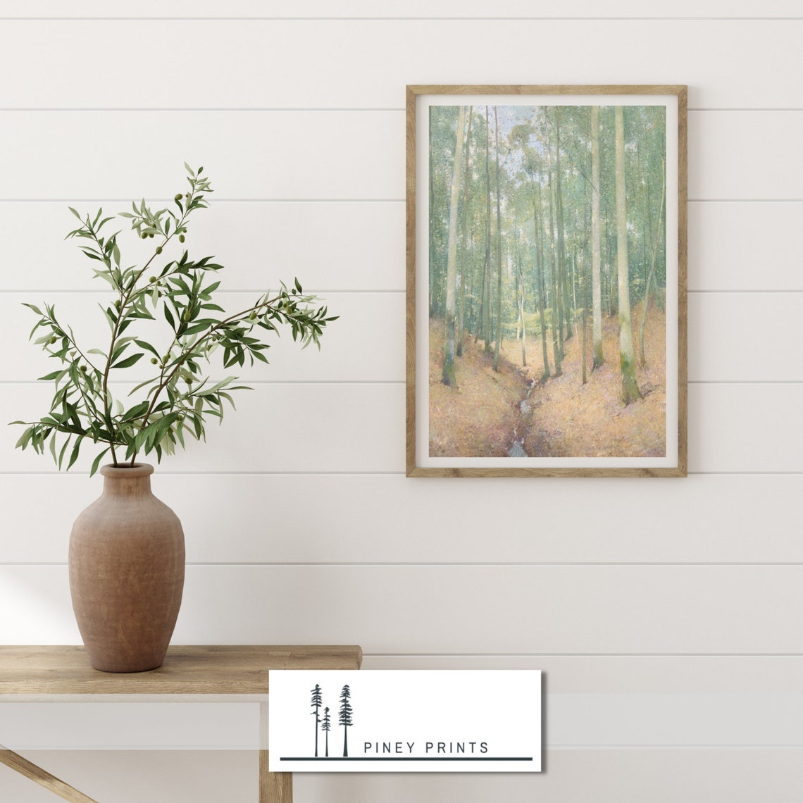 Peaceful Forest Interior Tall Trees With Stream Vintage Woods Poster - Image 3