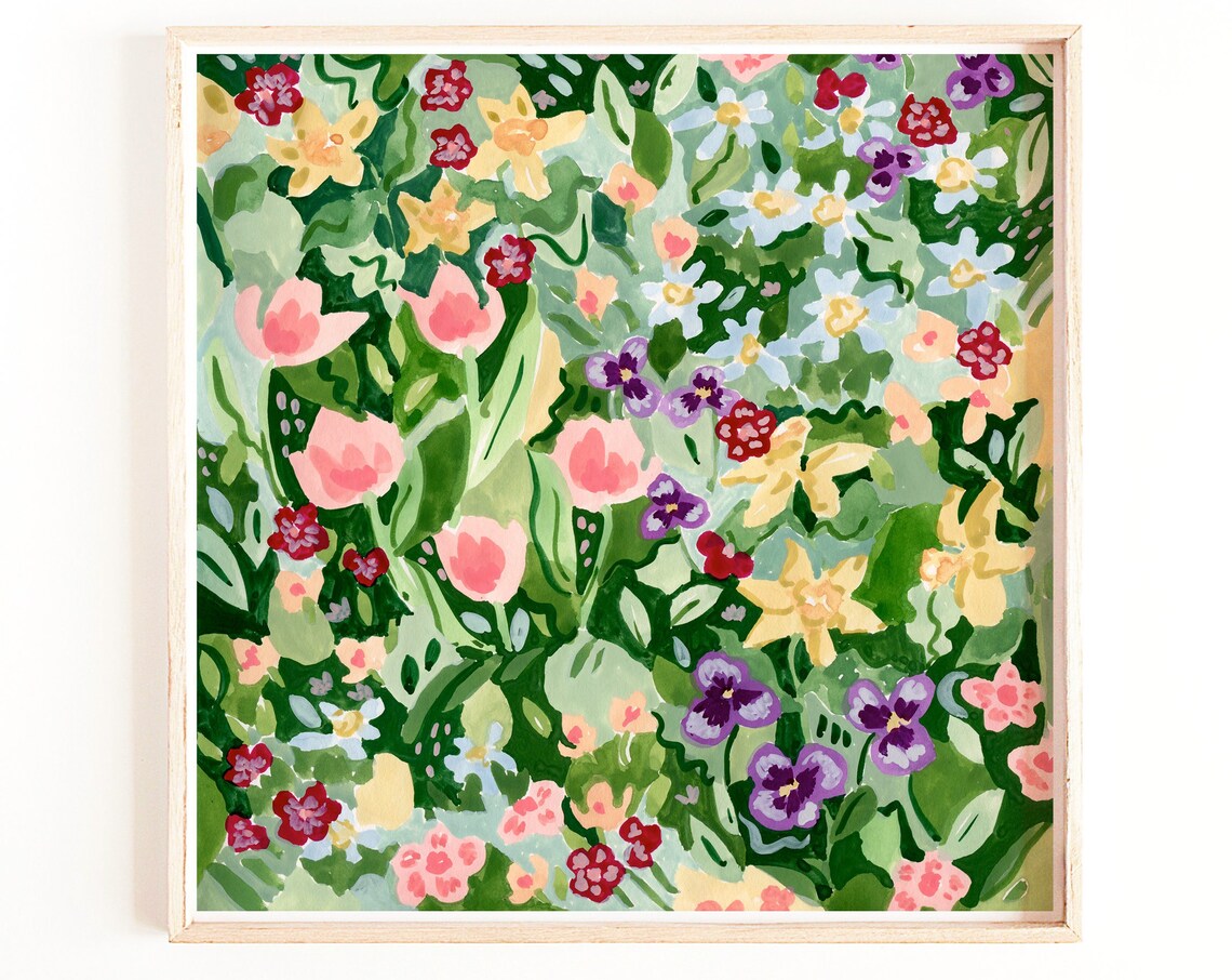 Spring Wildflowers Art Print, Floral Cottagecore