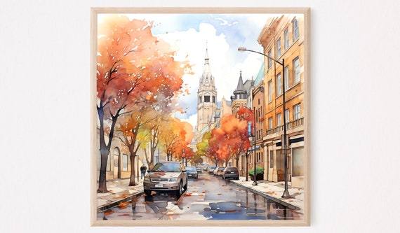 Ottawa Watercolor Art Print Autumn Street Scene Canada