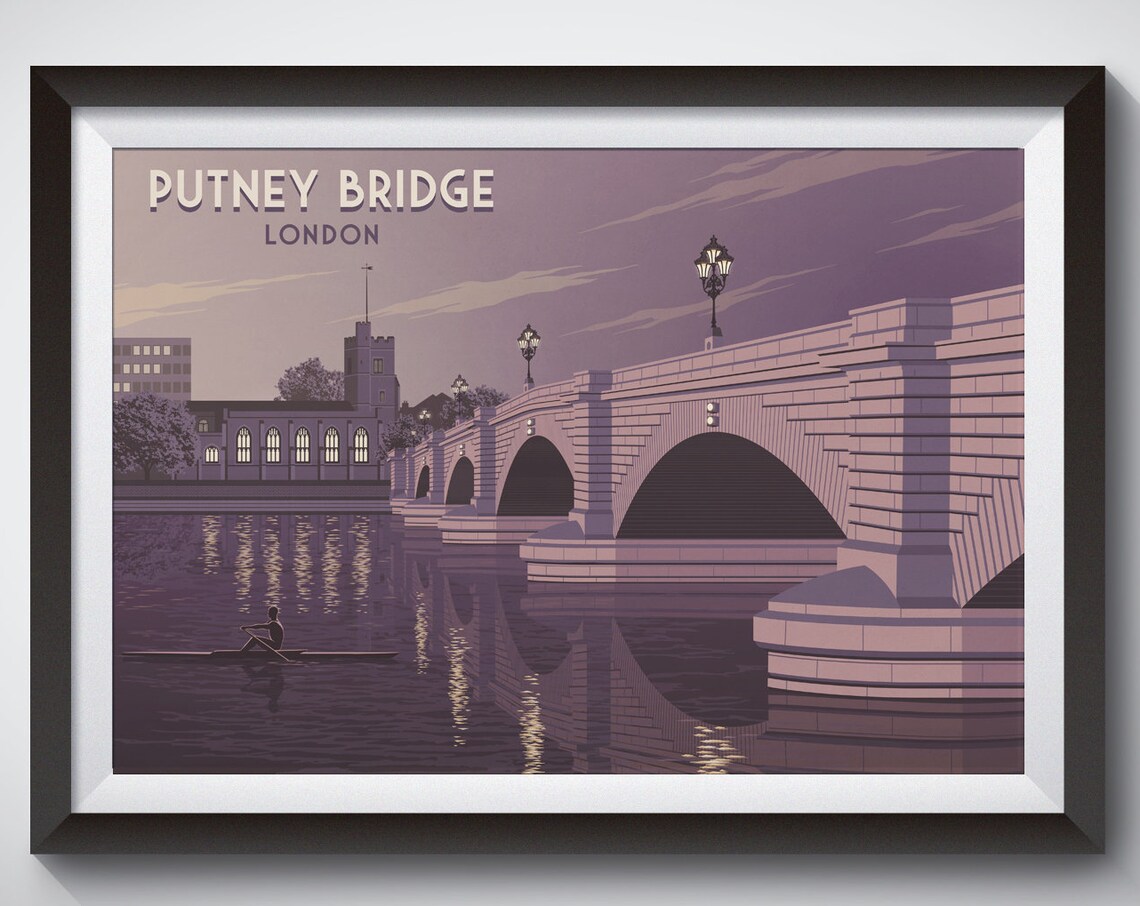 Putney Bridge London Travel Poster, River Thames