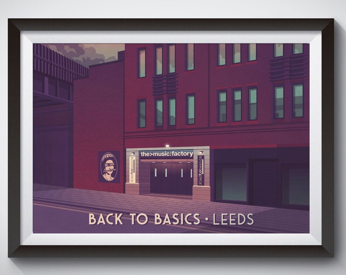 Back To Basics Leeds Brick Music Factory Night Retro Venue Poster