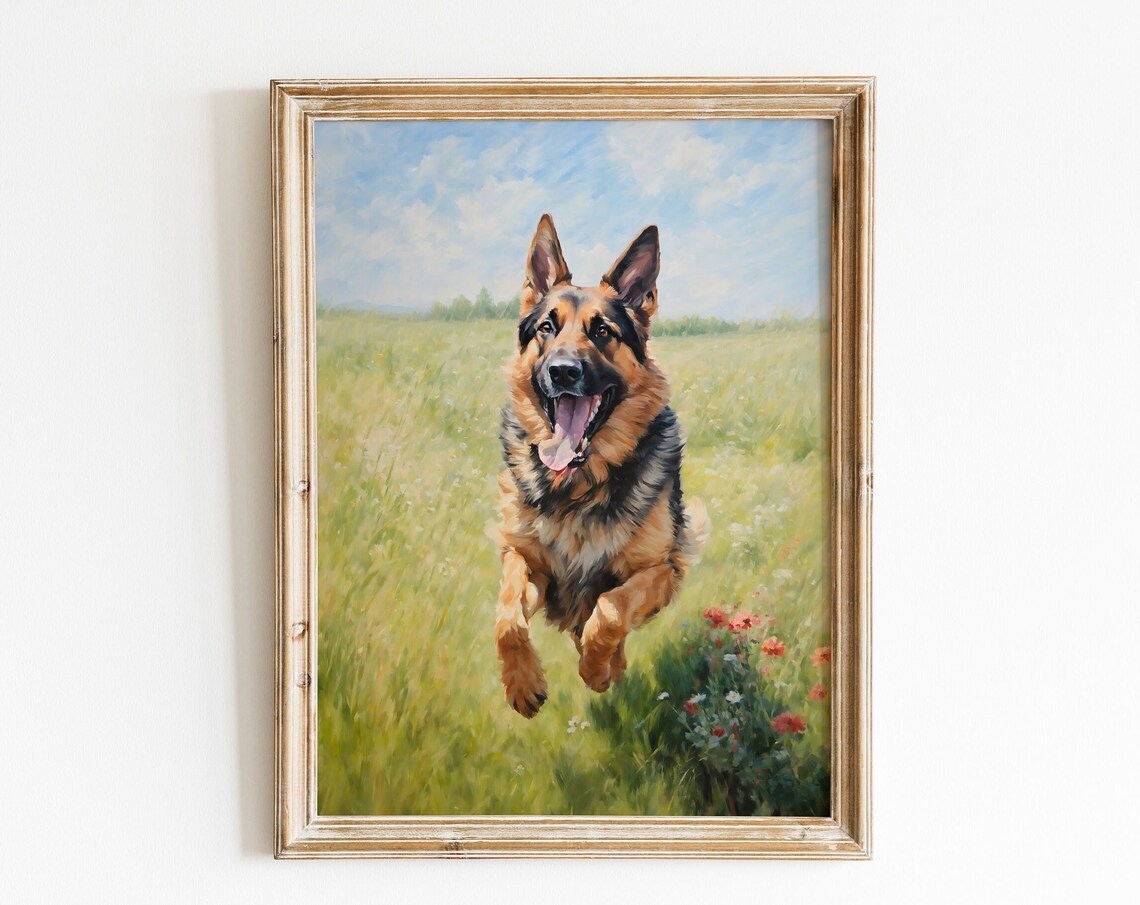 German Shepherd Minimalist Modern Landscape Art Print