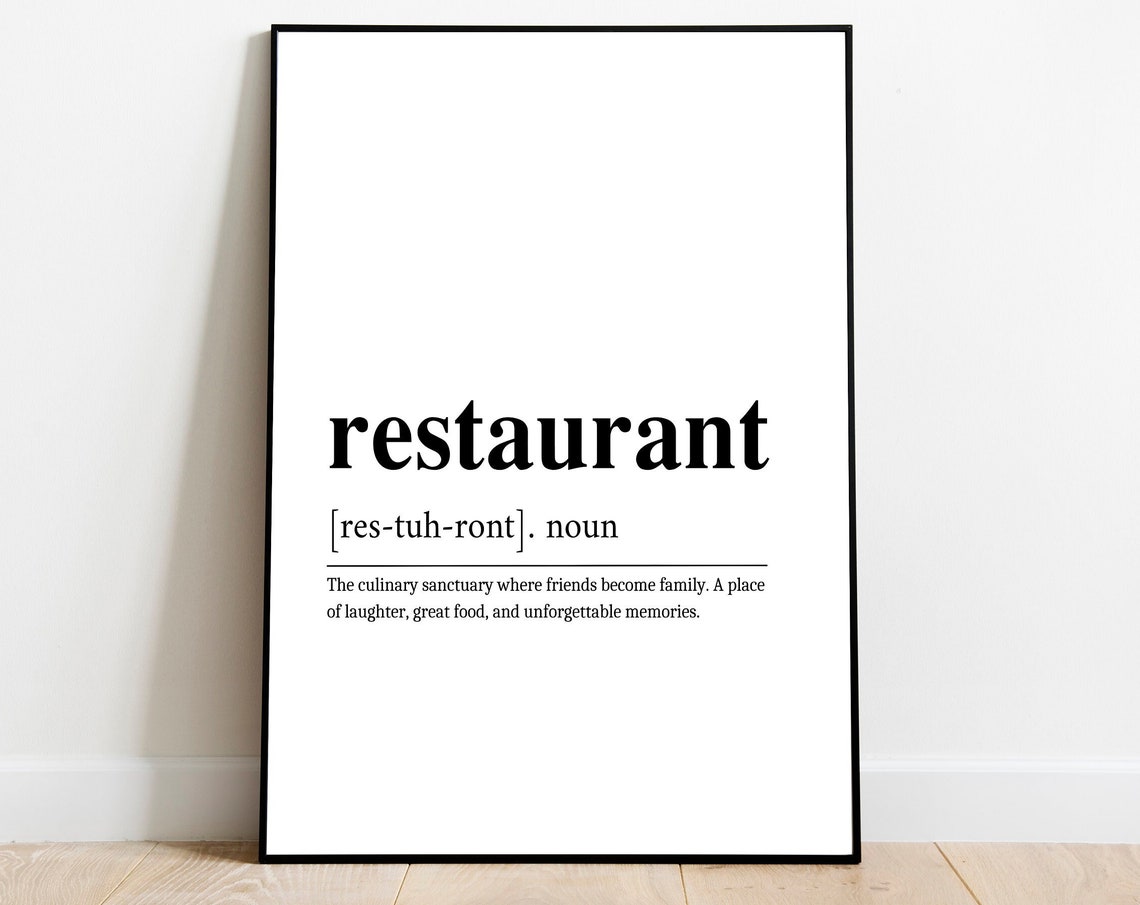 Restaurant Definition Poster Minimalist Typography Kitchen Wall Decor