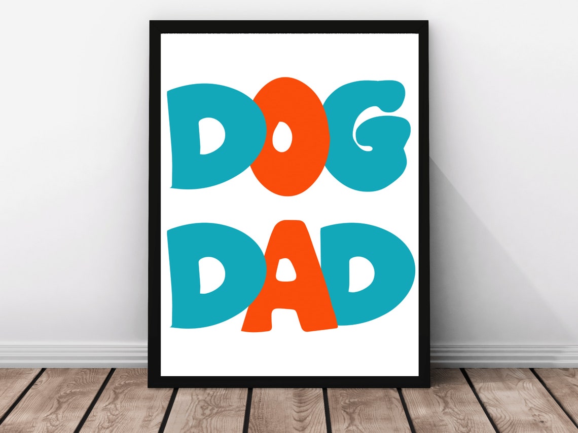 Dog Dad Wall Art Retro Dog Love Gift Idea Dog Minimalist Poster Dog Love Decor Trendy Dog Dad Fathers Day Blue And Orange Dog Art - Image 3