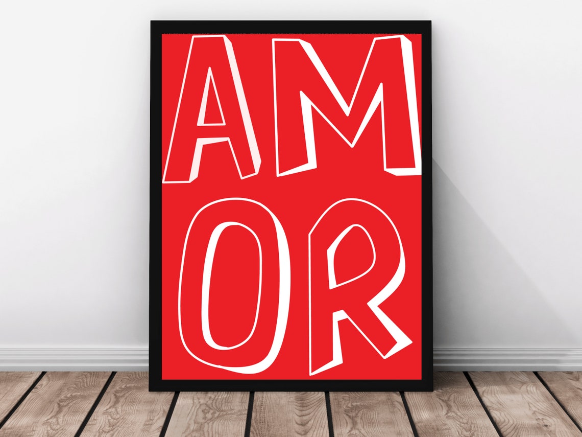 Amor Spanish Love Red Typography Bold Modern Graphic Wall Print - Image 3
