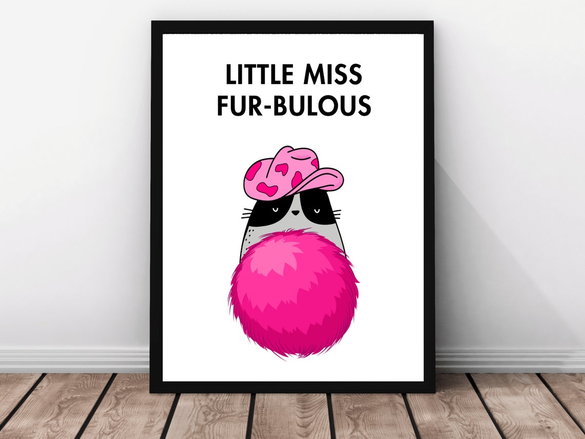 Little Miss Cat Fabulous Pink Poster Cowgirl Gift For Cat Mom Sassy Kids Book Lover Wall Art Fun Fashion Feline Instant