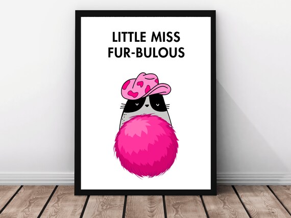 Little Miss Fur Bulous Pink Cowboy Hat Cat Cartoon Wall Poster