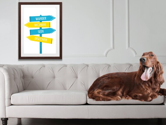 Wander Wonder Seek Discover Travel Signpost Adventure Art Poster